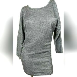 NWT BarIII S Mini Dress Flattering Tunic Top Gray  Metaliic Thread Open Shoulder